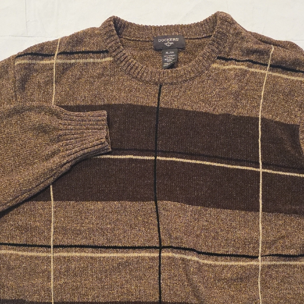 Dockers‎ Men's Geometric Print Brown Tan Crewneck Sweater Dad Grandpa XL
